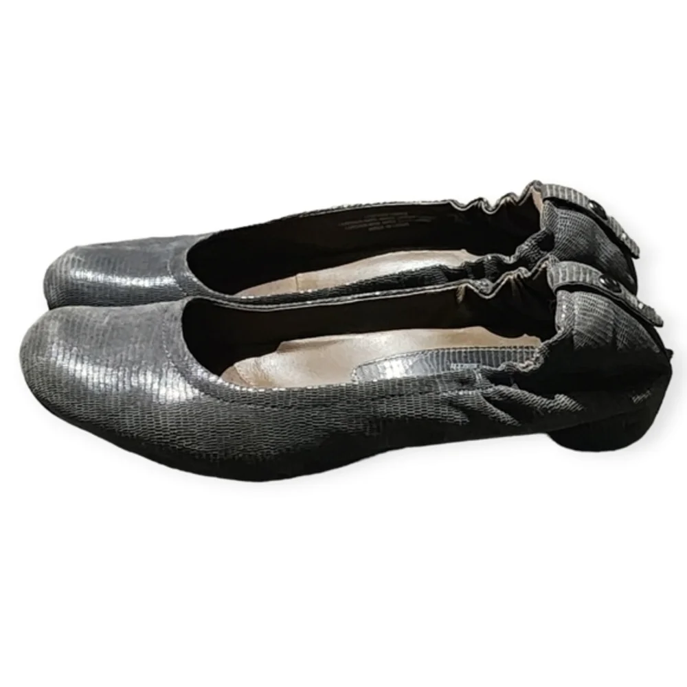 Earthies Ballet Flats Women Textured Snakeskin Comfort Pewter Gray 10M